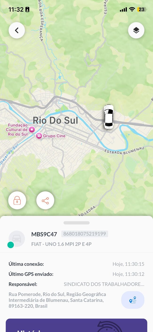Aplicativo Tracker Sul em celular